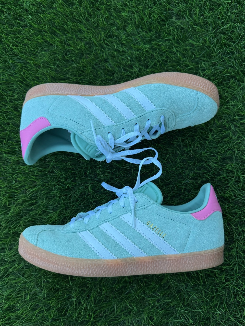Adidas Gazelle Mint Green Suede Pink Sneakers (US 7, EU 38) - Picture 2 of 12